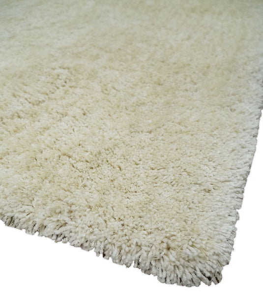 Hand Woven Soft Solid Plush  3x5, 4x6 and 5x7 Ivory Shaggy Area Rug | SHAG1