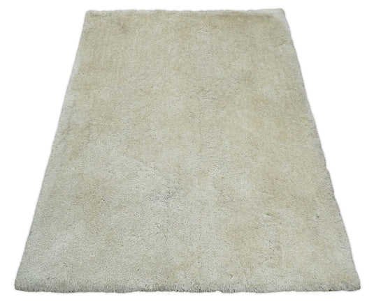 Hand Woven Soft Solid Plush  3x5, 4x6 and 5x7 Ivory Shaggy Area Rug | SHAG1