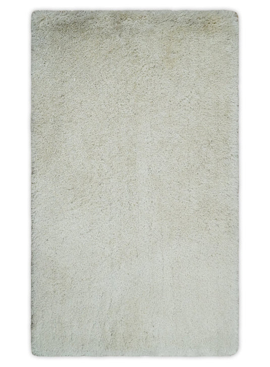 Hand Woven Soft Solid Plush  3x5, 4x6 and 5x7 Ivory Shaggy Area Rug | SHAG1