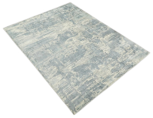 Abstract Modern Bamboo Silk Area Rug, Living Room Rug, Bedroom rug and Dinning room Rug, Beige and grey, 8x10