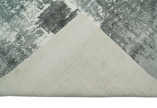 Abstract Modern Bamboo Silk Area Rug, Living Room Rug, Bedroom rug and Dinning room Rug, Ivory and Charcoal, 8x10