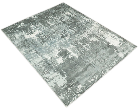 Abstract Modern Bamboo Silk Area Rug, Living Room Rug, Bedroom rug and Dinning room Rug, Ivory and Charcoal, 8x10