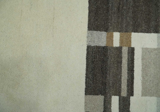 Hand Knotted Ivory, Brown and charcoal Stripes Lori Gabbeh Traditional Antique Southwestern rug, 6X8