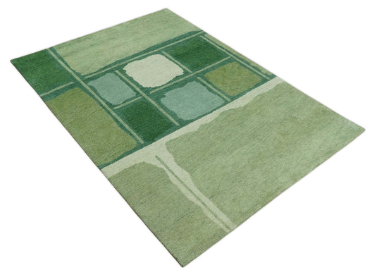 Hand Knotted modern Moss Green and Ivory Lori Gabbeh Traditional Antique Southwestern rug, 6X8