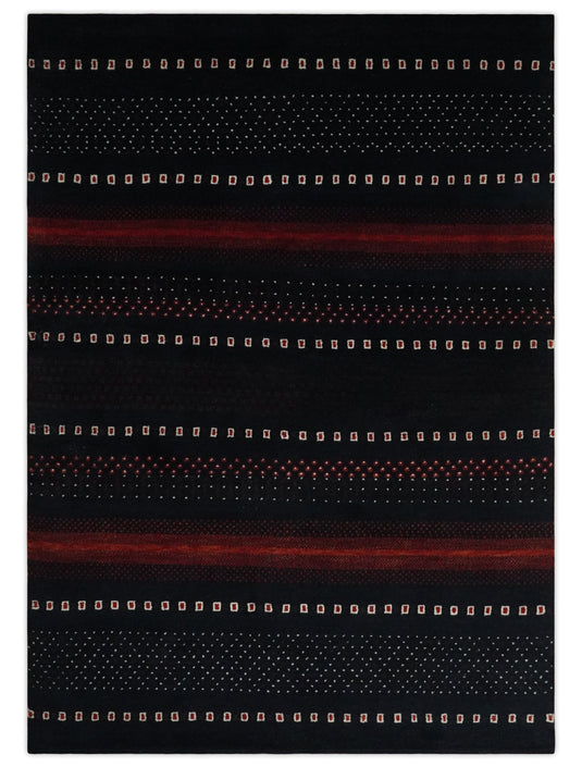 Hand Knotted modern Black, Ivory and red Lori Gabbeh Traditional Antique Southwestern rug, 6X8