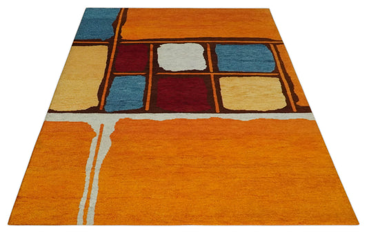 Hand Knotted modern Mustard, gold, brown, blue Lori Gabbeh Traditional Antique Southwestern rug, 6X8