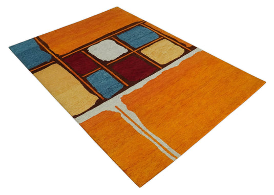 Hand Knotted modern Mustard, gold, brown, blue Lori Gabbeh Traditional Antique Southwestern rug, 6X8