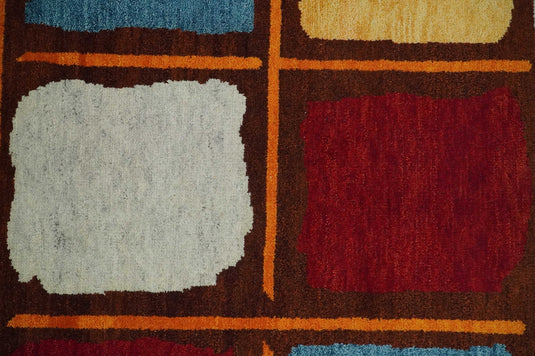 Hand Knotted modern Mustard, gold, brown, blue Lori Gabbeh Traditional Antique Southwestern rug, 6X8