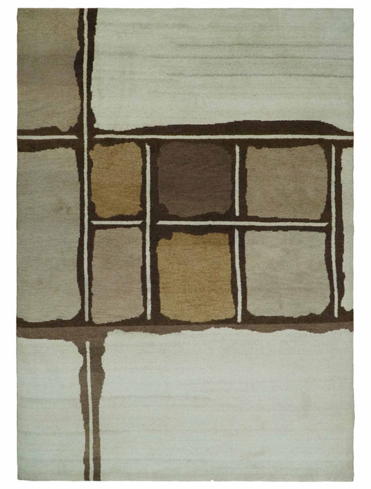 Hand Knotted modern Ivory, Beige and Brown Lori Gabbeh Traditional Antique Southwestern rug, 6X8