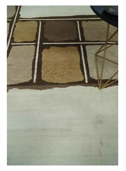 Hand Knotted modern Ivory, Beige and Brown Lori Gabbeh Traditional Antique Southwestern rug, 6X8