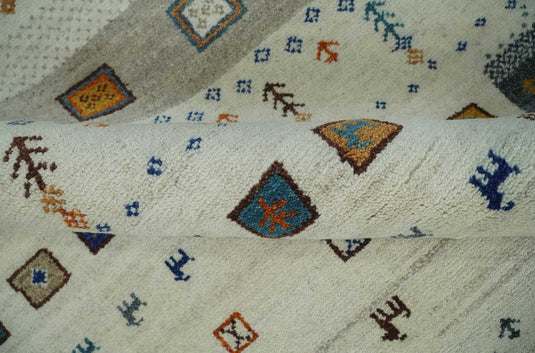Hand Knotted animal Life Ivory with multicolored figures Lori Gabbeh Traditional Antique Southwestern rug, 6X8