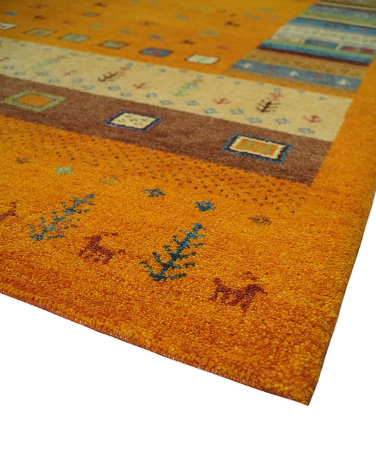 Hand Knotted Animal Life Gold with multicolored figures Lori Gabbeh Traditional Antique Southwestern rug, 6X8