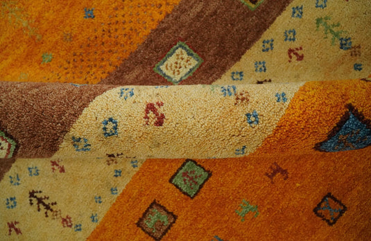 Hand Knotted Animal Life Gold with multicolored figures Lori Gabbeh Traditional Antique Southwestern rug, 6X8