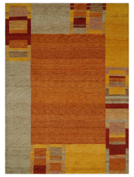 Hand Knotted Rust, Beige and Yellow Gabbeh Traditional Antique Southwestern rug, 6X8