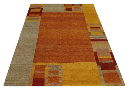 Hand Knotted Rust, Beige and Yellow Gabbeh Traditional Antique Southwestern rug, 6X8