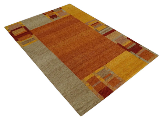 Hand Knotted Rust, Beige and Yellow Gabbeh Traditional Antique Southwestern rug, 6X8