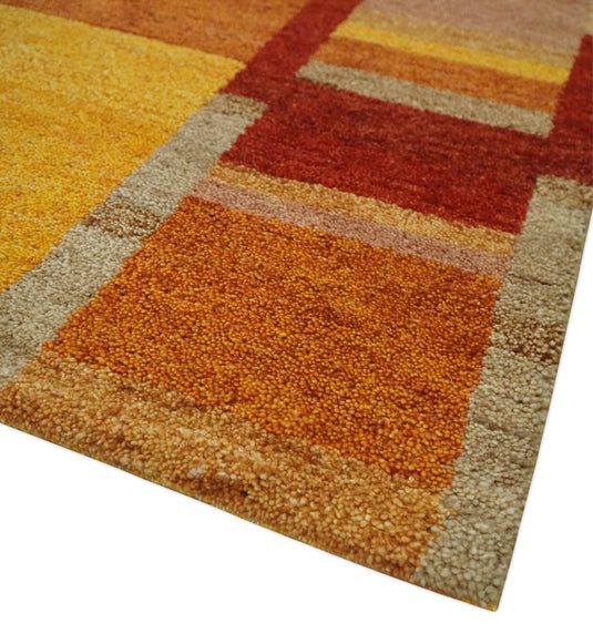 Hand Knotted Rust, Beige and Yellow Gabbeh Traditional Antique Southwestern rug, 6X8