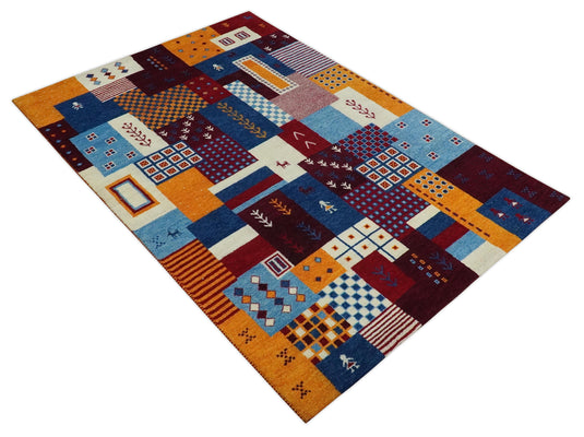 Hand Knotted modern multicolored abstract Gabbeh Traditional Antique Southwestern rug, 6X8