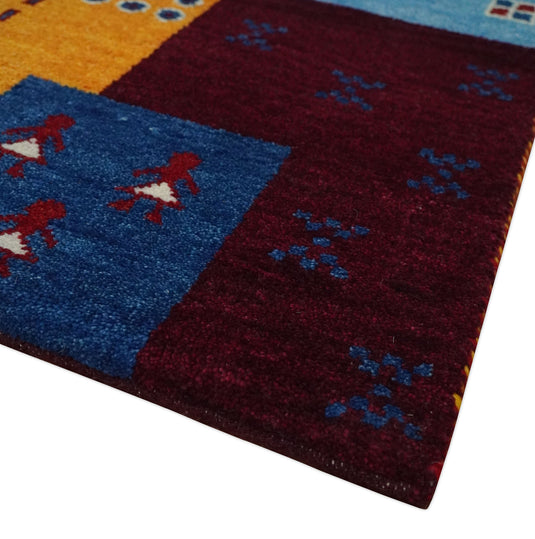 Hand Knotted modern multicolored abstract Gabbeh Traditional Antique Southwestern rug, 6X8