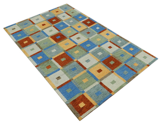 Hand Knotted Multicolored square blocks Gabbeh Traditional Antique Southwestern rug, 5X8