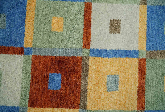 Hand Knotted Multicolored square blocks Gabbeh Traditional Antique Southwestern rug, 5X8