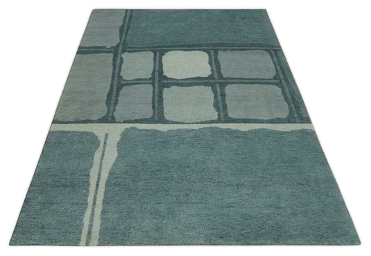 Hand Knotted modern teal, Ivory and grey Lori Gabbeh Traditional Antique Southwestern rug, 6X8