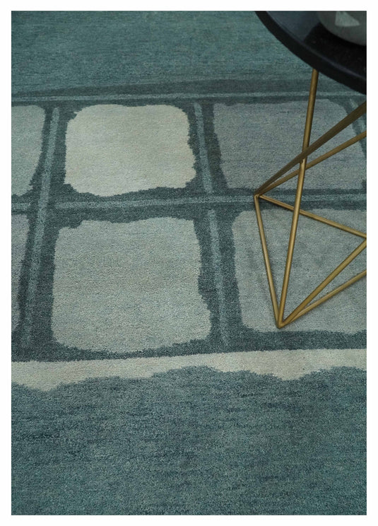 Hand Knotted modern teal, Ivory and grey Lori Gabbeh Traditional Antique Southwestern rug, 6X8