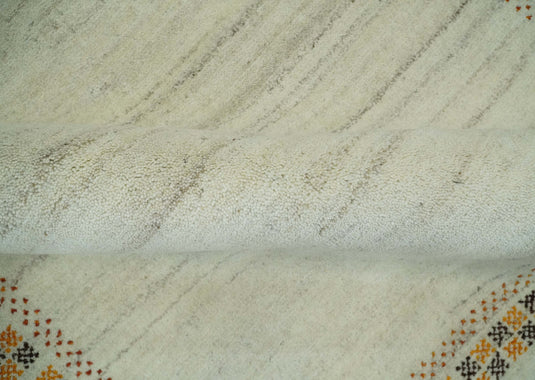 Hand Knotted Ivory with multicolored stripes border Gabbeh Traditional Antique Southwestern rug, 6X8
