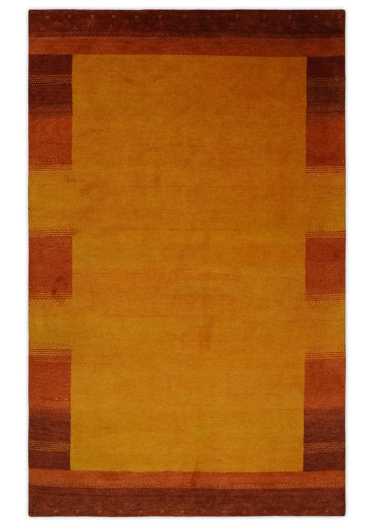 Hand Knotted Gold and Rust Gabbeh Traditional Antique Southwestern rug, 5X8