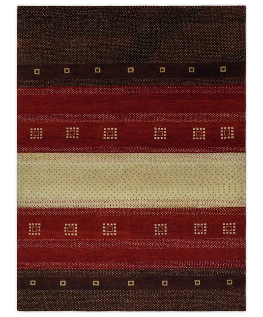 Hand Knotted modern Beige, Maroon and  Brown Lori Gabbeh Traditional Antique Southwestern rug, 6X8 |