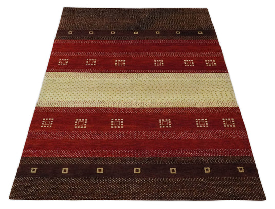 Hand Knotted modern Beige, Maroon and  Brown Lori Gabbeh Traditional Antique Southwestern rug, 6X8 |