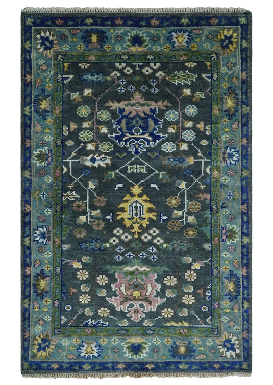 Antique Hand Knotted Green Moss and Blue Traditional Oushak Wool area rug |CP679