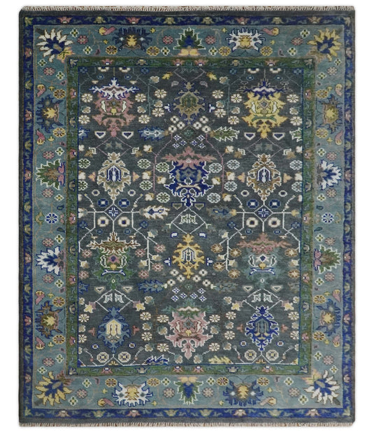 Antique Hand Knotted Green Moss and Blue Traditional Oushak Wool area rug |CP679