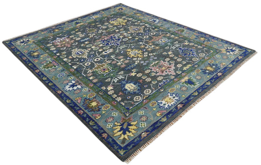 Antique Hand Knotted Green Moss and Blue Traditional Oushak Wool area rug |CP679