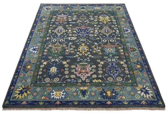 Antique Hand Knotted Green Moss and Blue Traditional Oushak Wool area rug |CP679