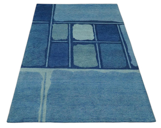 Hand Knotted modern Blue Lori Gabbeh Traditional Antique Southwestern rug, 6X8