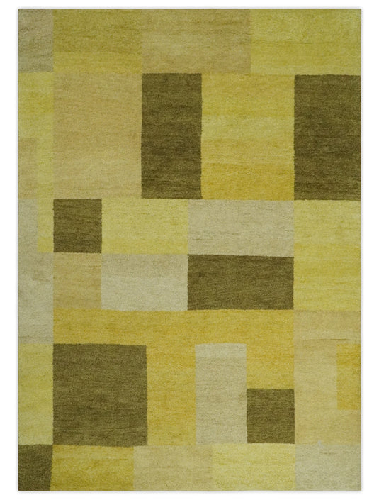 Hand Knotted modern Yellow, Olive , Ivory Colored block Lori Gabbeh Traditional Antique Southwestern rug, 6X8