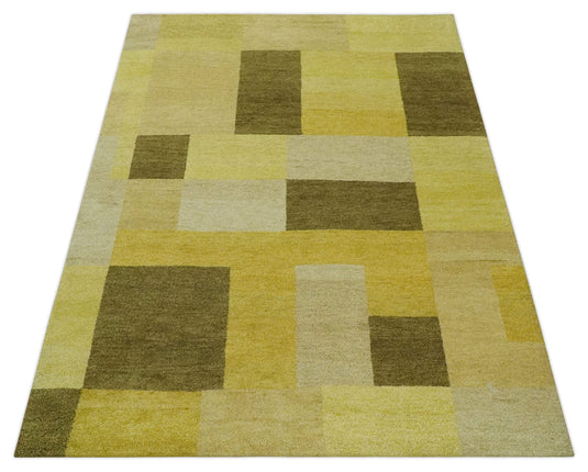 Hand Knotted modern Yellow, Olive , Ivory Colored block Lori Gabbeh Traditional Antique Southwestern rug, 6X8