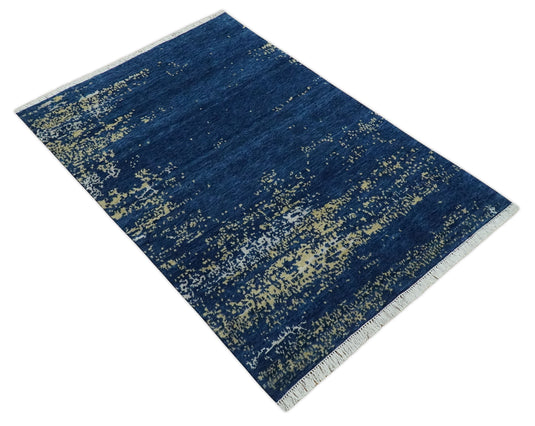 Hand Knotted Blue, beige and Ivory Abstract design Lori Gabbeh Traditional Antique Southwestern rug, 4x6
