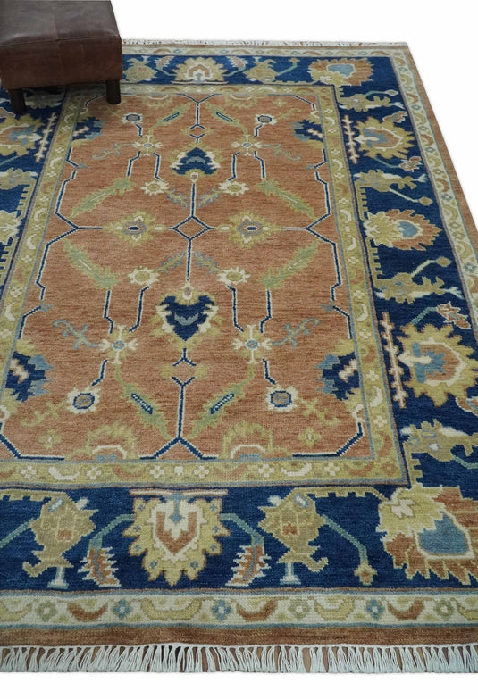 Hand Knotted Rust, Blue and Beige Heriz Serapi Area rug, 6X8