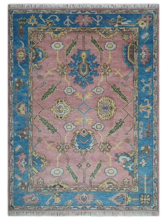 Hand Knotted Pink and Beige Heriz Serapi Area rug, 6X8