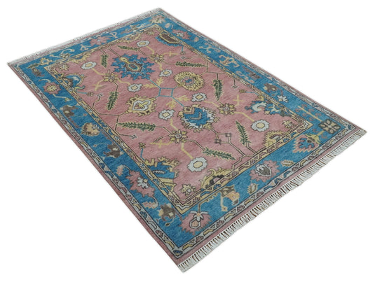 Hand Knotted Pink and Beige Heriz Serapi Area rug, 6X8