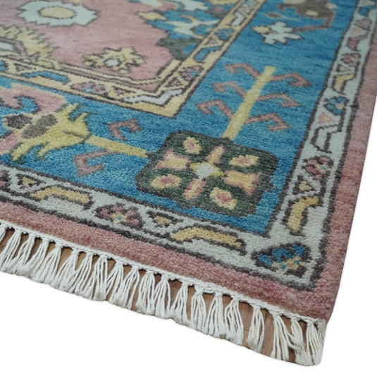 Hand Knotted Pink and Beige Heriz Serapi Area rug, 6X8