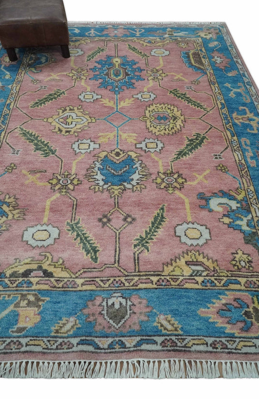 Hand Knotted Pink and Beige Heriz Serapi Area rug, 6X8