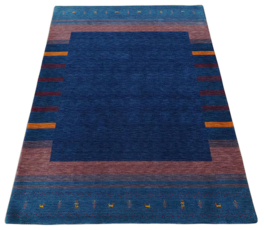 Hand Woven Blue and Peach Wool southwestern Lori Gabbeh area rug, 6x8