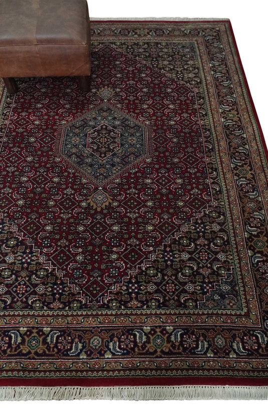 Hand knotted Antique Maroon, Black and Blue Traditional Medallion Wool area rug, 5x7