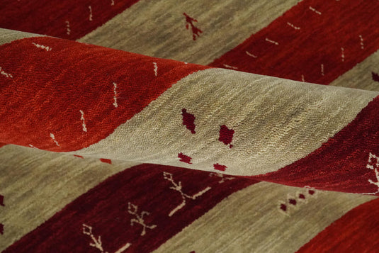 Hand Woven Red, Maroon and Beige striped Wool southwestern Lori area rug, 6x8
