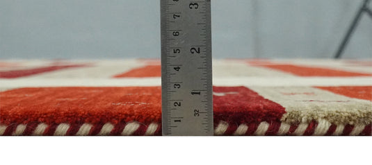 Hand Woven Red, Maroon and Beige striped Wool southwestern Lori area rug, 6x8