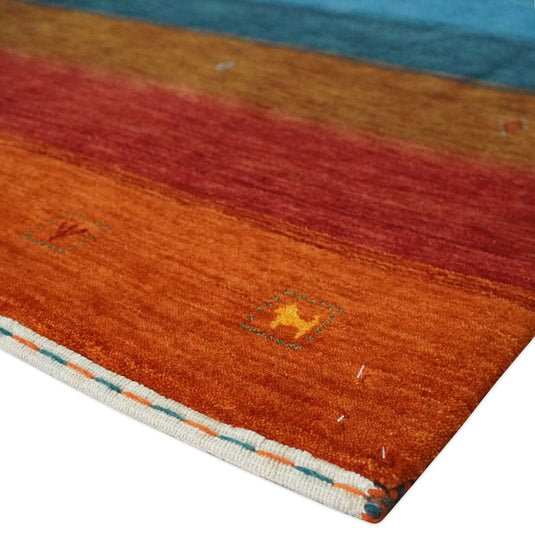 Hand Woven Vibrant Multicolored Striped Wool southwestern Lori area rug, 6x8  |KNT33
