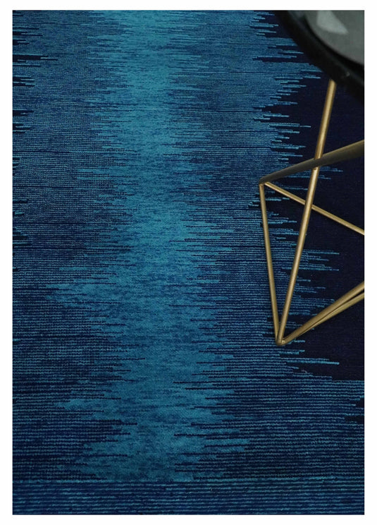 Hand Woven Ombre Blue Abstract Wool Southwestern Lori Gabbeh Rug, 5x7 | KNT37